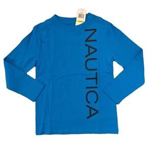 NWT Nautica Boy's Turquoise Blue W/Navy Graphic Long Sleeve T-Shirt